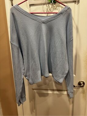 Aeropostale Light Blue Waffle Knit V-Neck Sweater women’s large